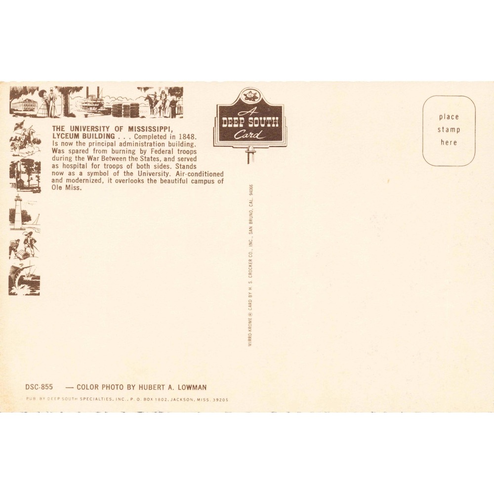 University of Mississippi Ole Miss Lyceum Building Chrome Postcard Mirro-Krome - Picture 2 of 2